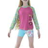 Girls Swimsuit Two Piece Rash Guard Set for 4-14 Years UPF 50+ UV Protective Long Sleeve Swimwear