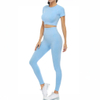 2 Piece Short Sleeve Outfits for Women Seamless Crop Tops Set for Women Workout Set