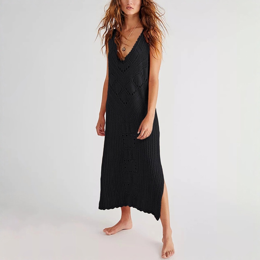 Women's 2025 Summer Spring Casual Sundress Beach Vacation Hollow Out slit Sleeveless Tank V neck Coverup Long Dresses