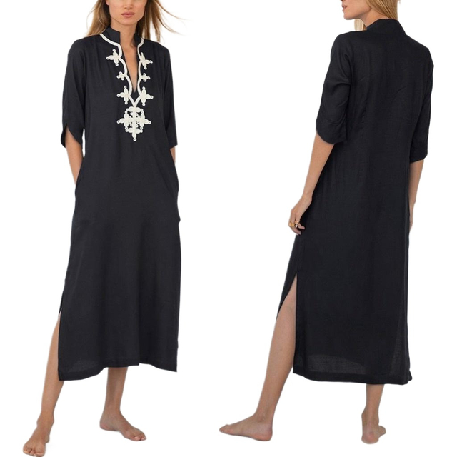 Women's Swimsuit Coverup Casual Deep V Neck Beach Dress Short Sleeve Loose Swimwear Cover Ups 2025 Beachwear