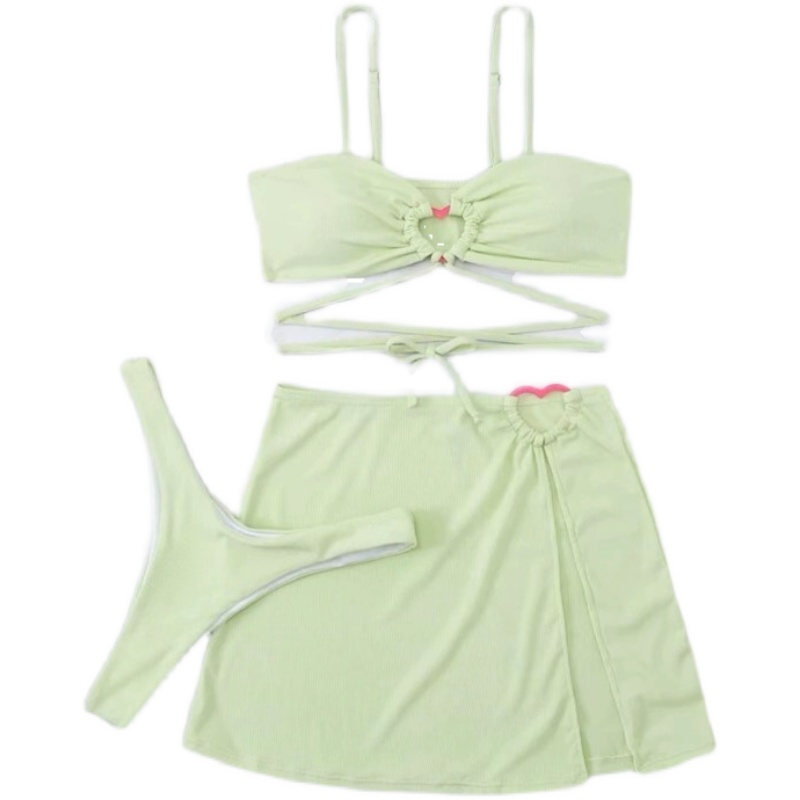 3 Piece Swimsuits Women Bikini Sets Triangle Halter Bathing Suit with Sexy Beach Cover Up