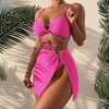 3 Piece Swimsuits Women Bikini Sets Triangle Halter Bathing Suit with Sexy Beach Cover Up