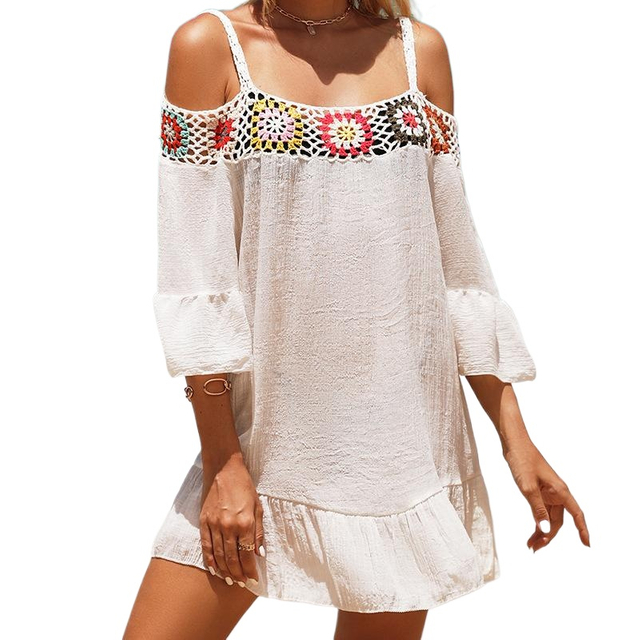 Summer Dress for Lady Swim Cover Up Women's Beachwear Off Shoulder Bathing Suit Coverups Half Sleeve Loose Swimsuit