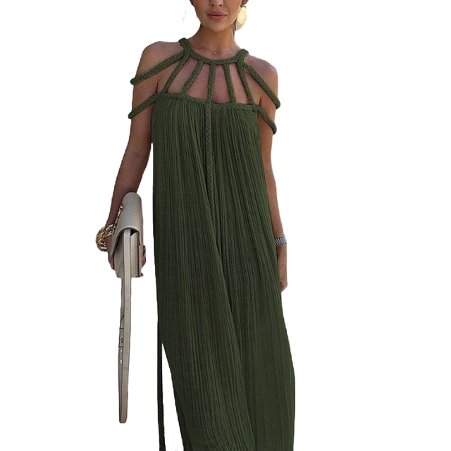 Women's Summer Maxi Dress Sleeveless Halter Loose Long Beach Split Dresses