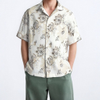 ‌Vintage Moda Hawaii Flower Corridor Day Palms Short-Sleeve Tropical Botanical Shirt