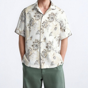 ‌Vintage Moda Hawaii Flower Corridor Day Palms Short-Sleeve Tropical Botanical Shirt