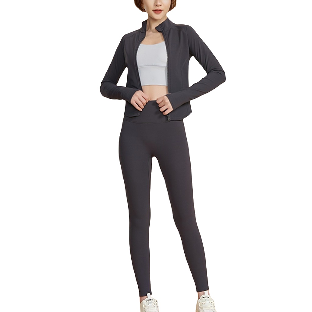 Slim Fit Design High Stretch Stand-up Collar Yoga Tops Full Zipper Sweat-wicking Sports Jacket for Women