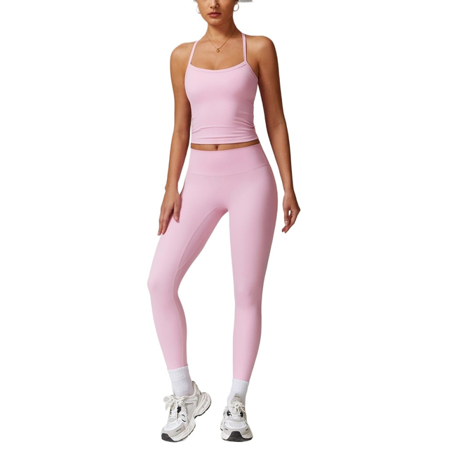 Womens Workout Sets Two Piece Cross Back Tank Top Matching High Waist Leggings Sets Gym Outfits Work Out Clothes