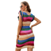 Swimsuit Coverup for Women Colorful Stripe Hollow Out Slit Crochet Cover Up Tank Dress Beach Bikini Cover Up Dresses