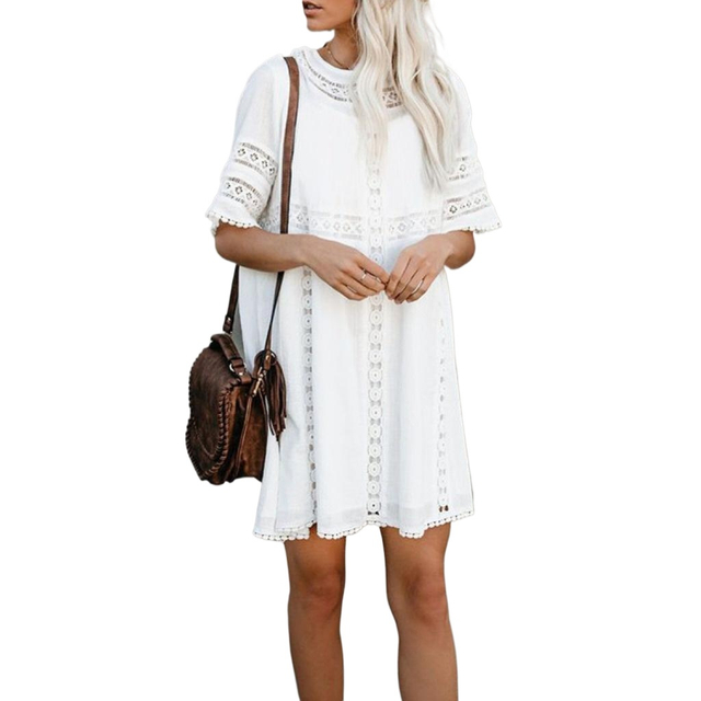 Womens Summer Dresses 2025 Loose Crew Neck Short Sleevele Dress Swimsuit Coverup