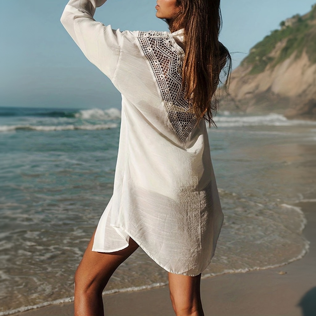 Women Swimsuit Coverup Shirt Dress Button Down Bathing Suit Cover Up Beachwear