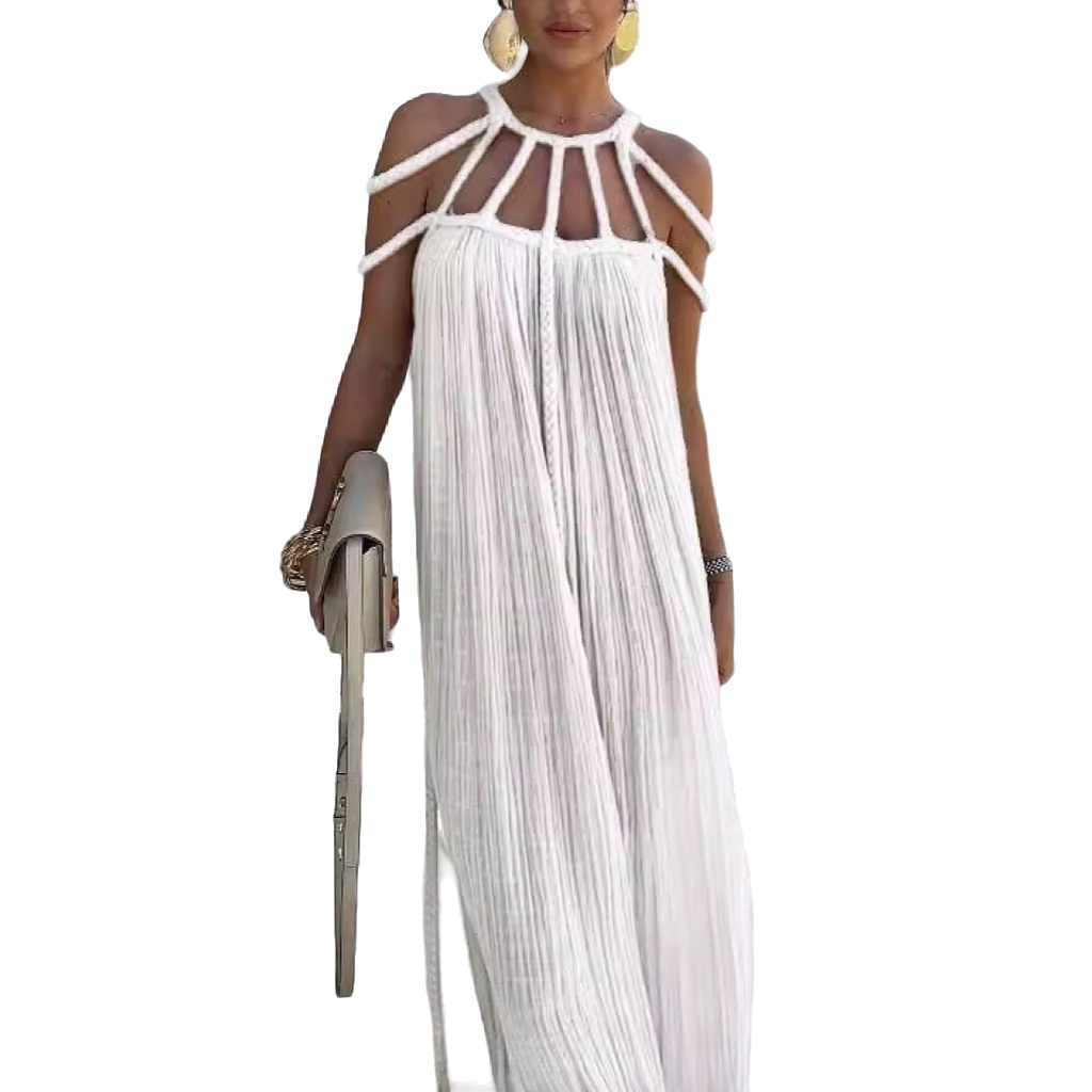 Women's Summer Maxi Dress Sleeveless Halter Loose Long Beach Split Dresses