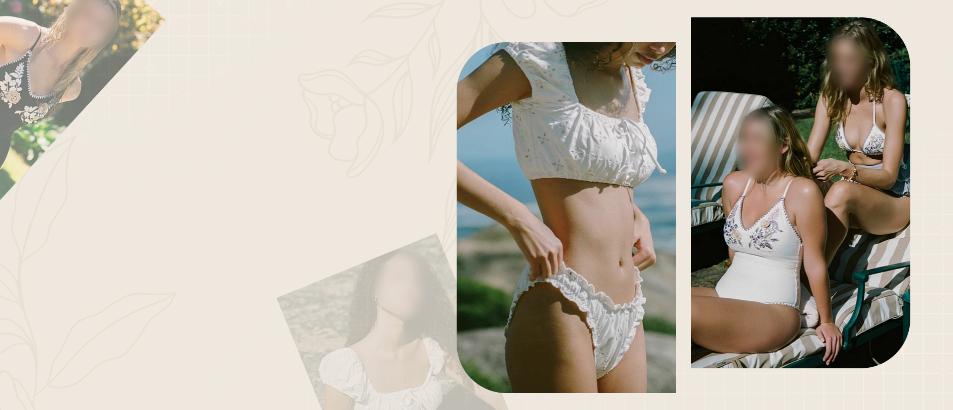 Elegant white bikinis and beach cover-ups