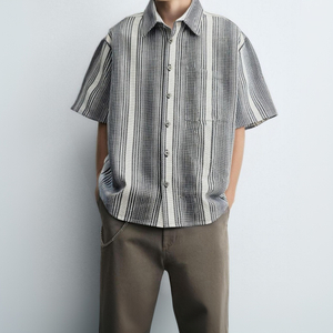 Men's Grey Relaxed Fit Checked Resort Wear Shirt