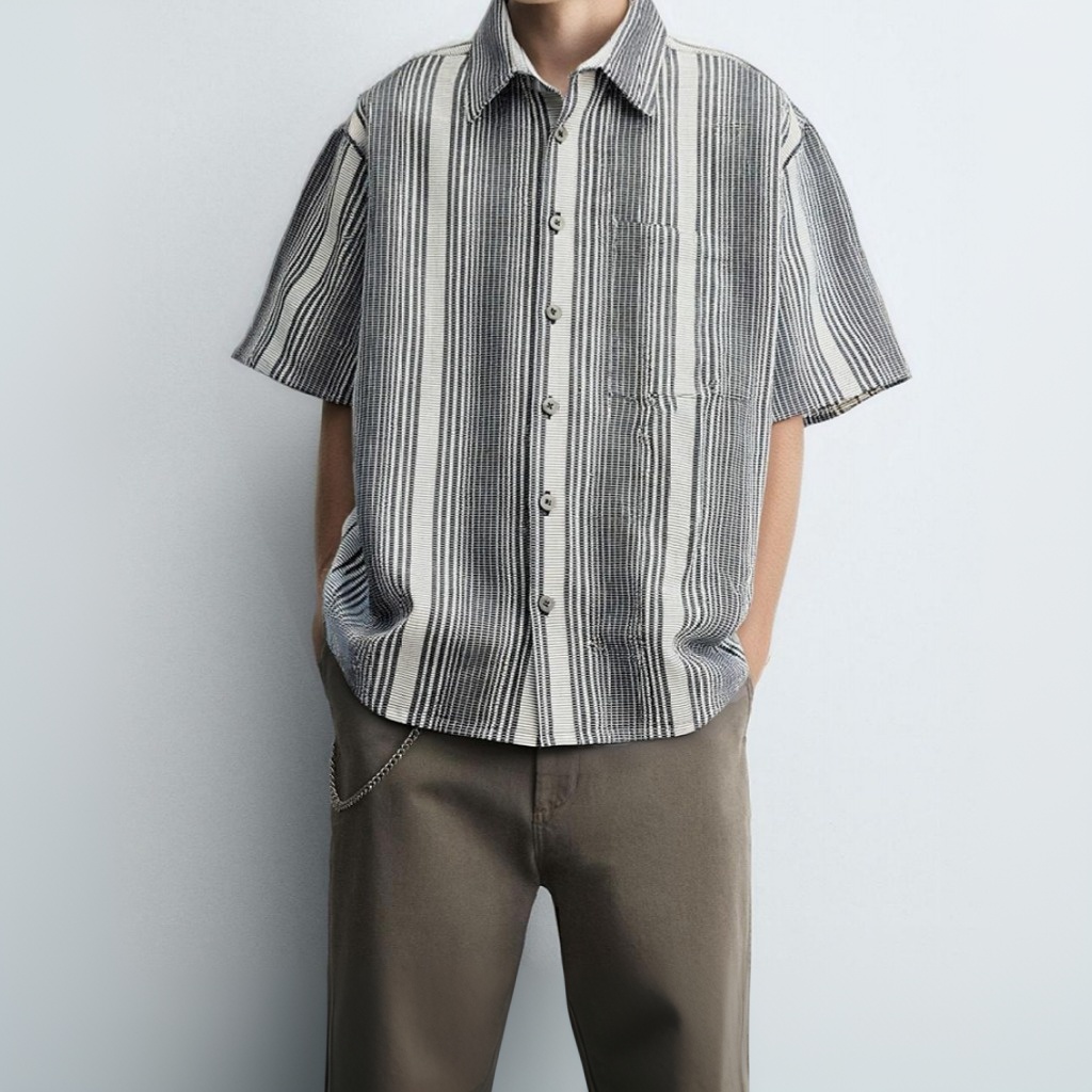 Men's Grey Relaxed Fit Checked Resort Wear Shirt
