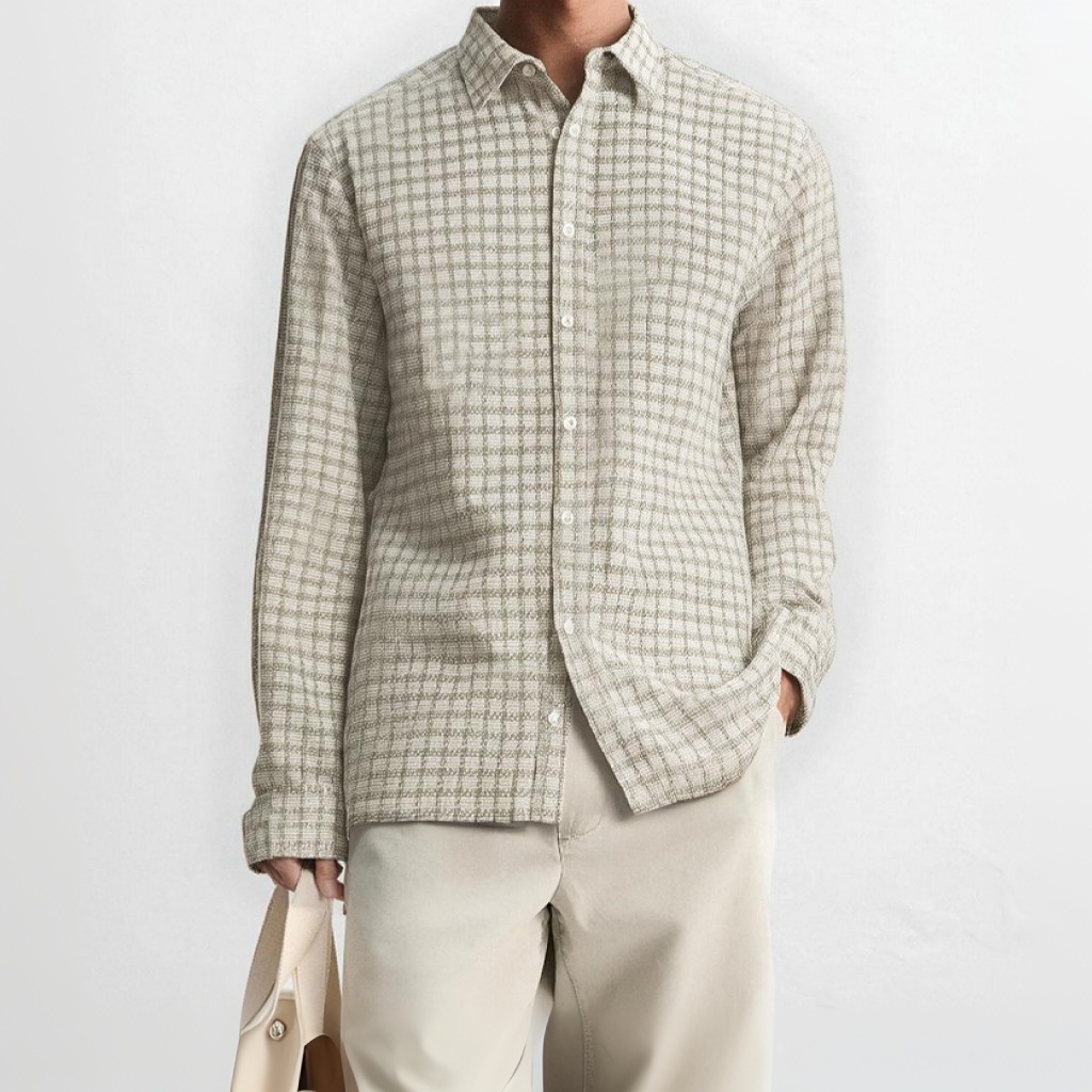 Regular-Fit Resort Textured Jasper Check Long Sleeve Shirt 