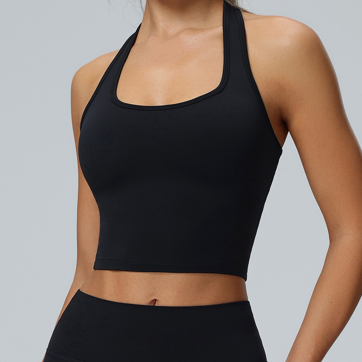 Womens Halter Built in Bra Workout Sports Tank Tops Summer Trendy Backless Going Out Clothing Crop Tank Tops with Removable Pads