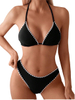 Bikini Set for Women Solid V Neck Knot Front Push Up High Leg Thong Two Piece Swimsuit