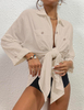 Womens Modern Swimsuit Cover Up Blouse Button Down Shirt Dresses Tops