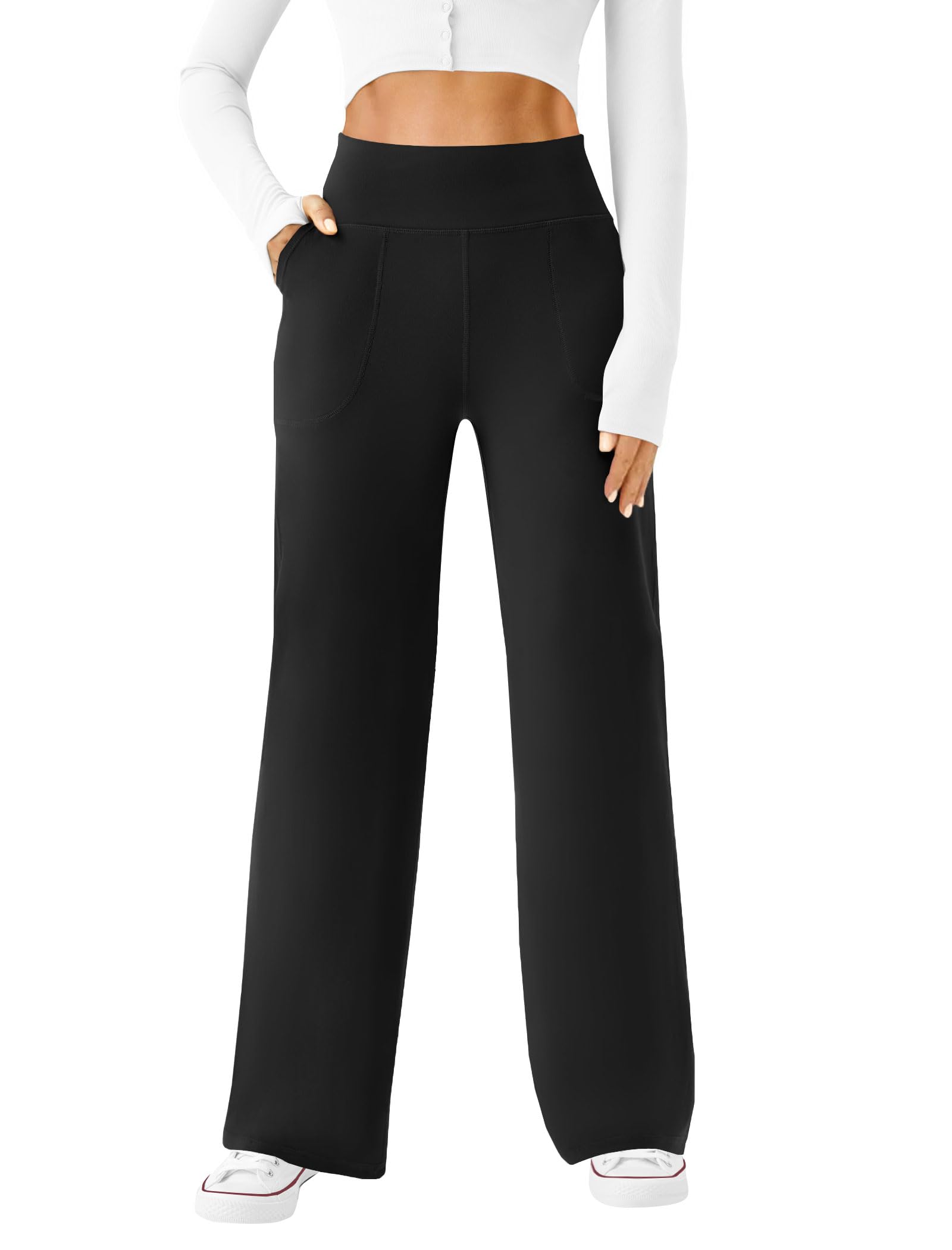 Womens Wide Leg Yoga Pants Casual Work Dress Pants Lounge Sweatpants High Waist Comfy Loose Trousers with Pockets