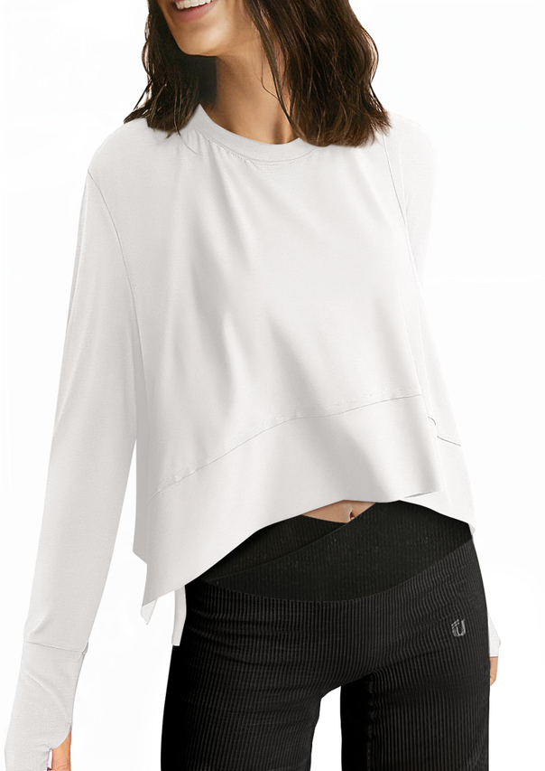 Women's Crop Tops for Yoga Workout Athletic, Ice Cool Feeling Long Sleeves Shirts, Flowy Split Side Slit Oversized