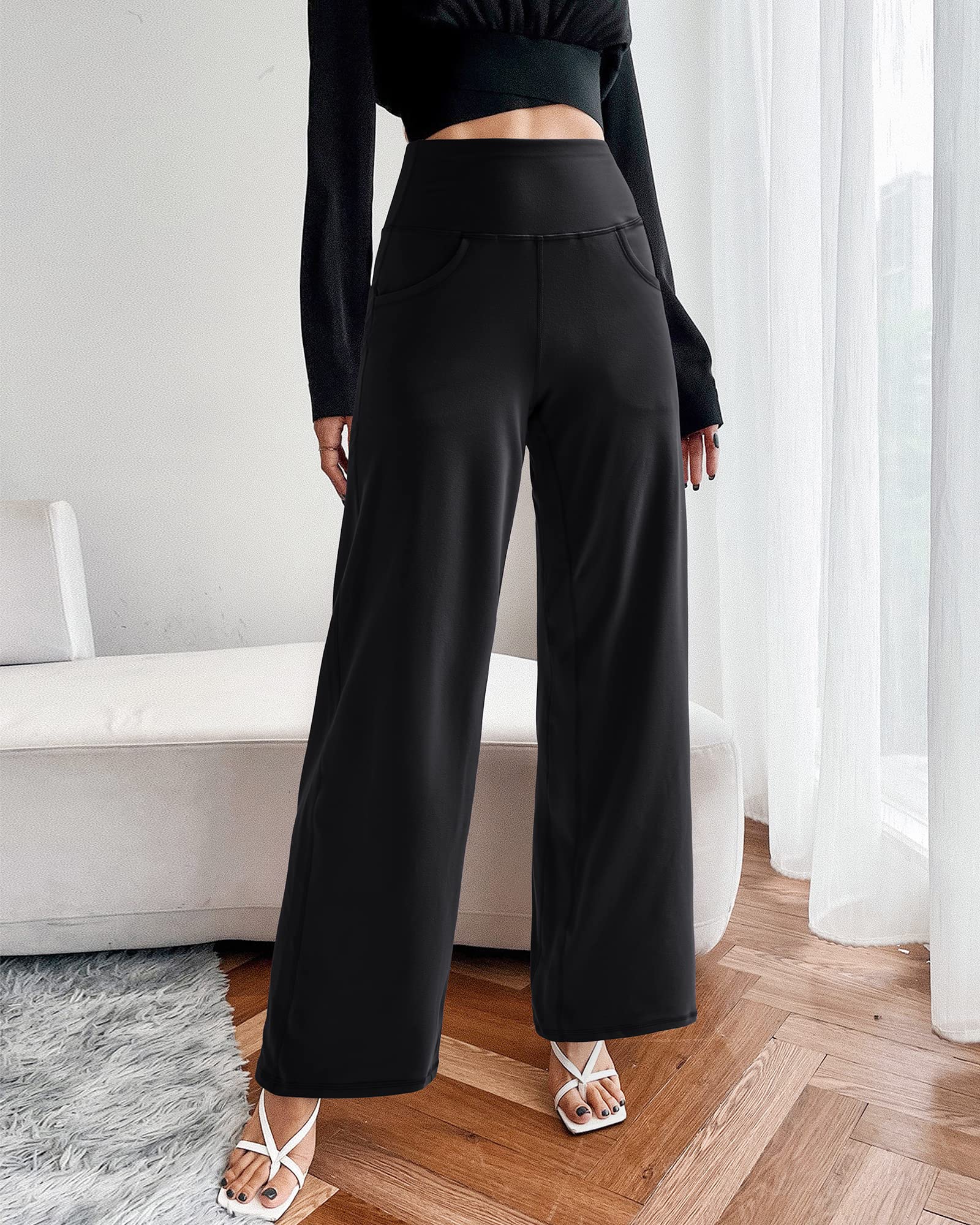 Womens Wide Leg Yoga Pants Casual Work Dress Pants Lounge Sweatpants High Waist Comfy Loose Trousers with Pockets