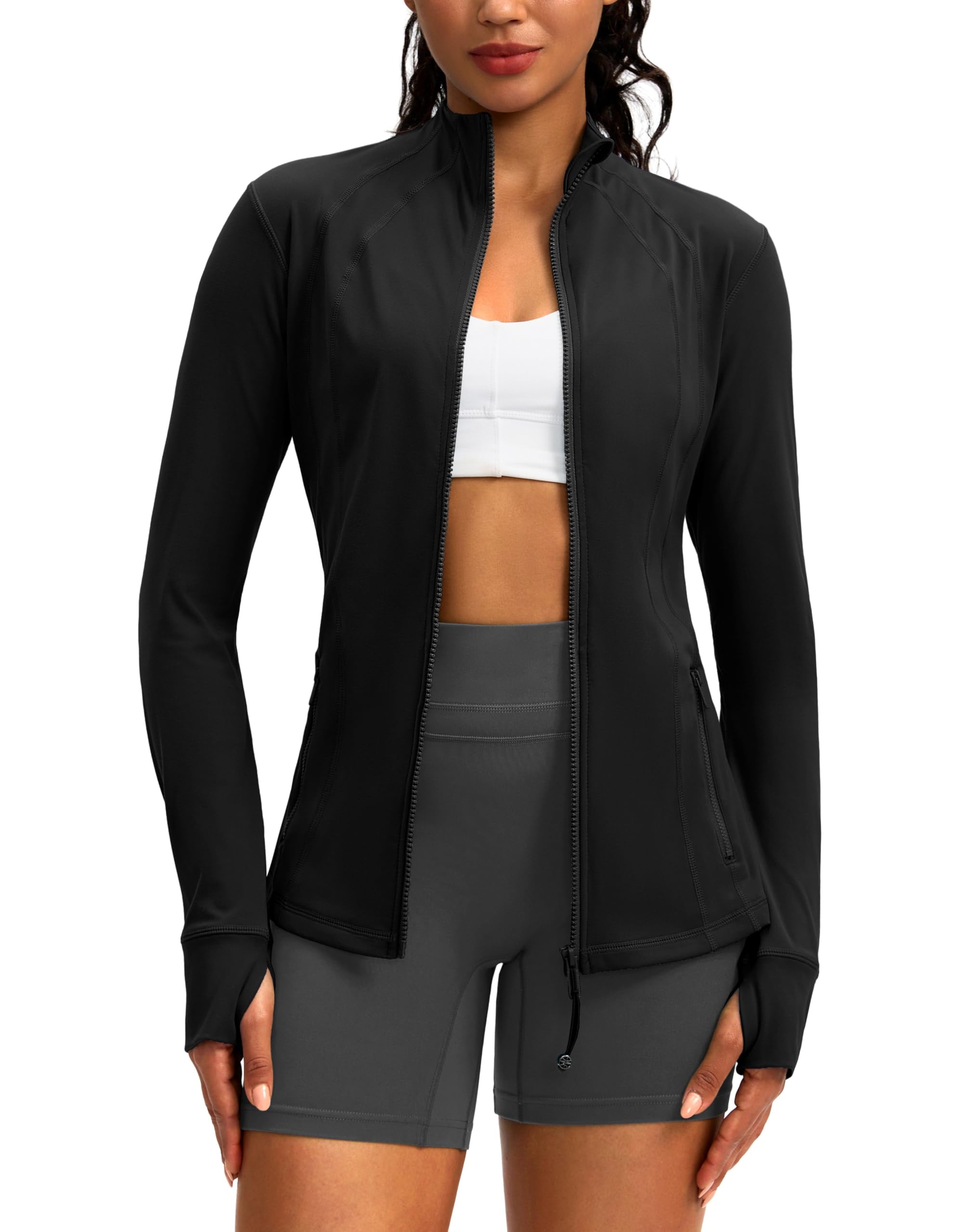 Women's Zip Up Workout Jackets with Pockets Slim Fit Cottony Soft Jacket for Running Athletic Yoga