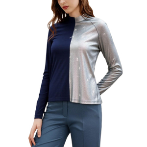 Women's Casual T Shirt Mock Neck Long Sleeve Solid Two Colors Slim Fit Tee Shirt