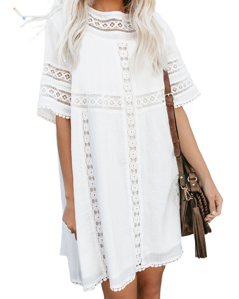 Womens Summer Dresses 2025 Loose Crew Neck Short Sleevele Dress Swimsuit Coverup