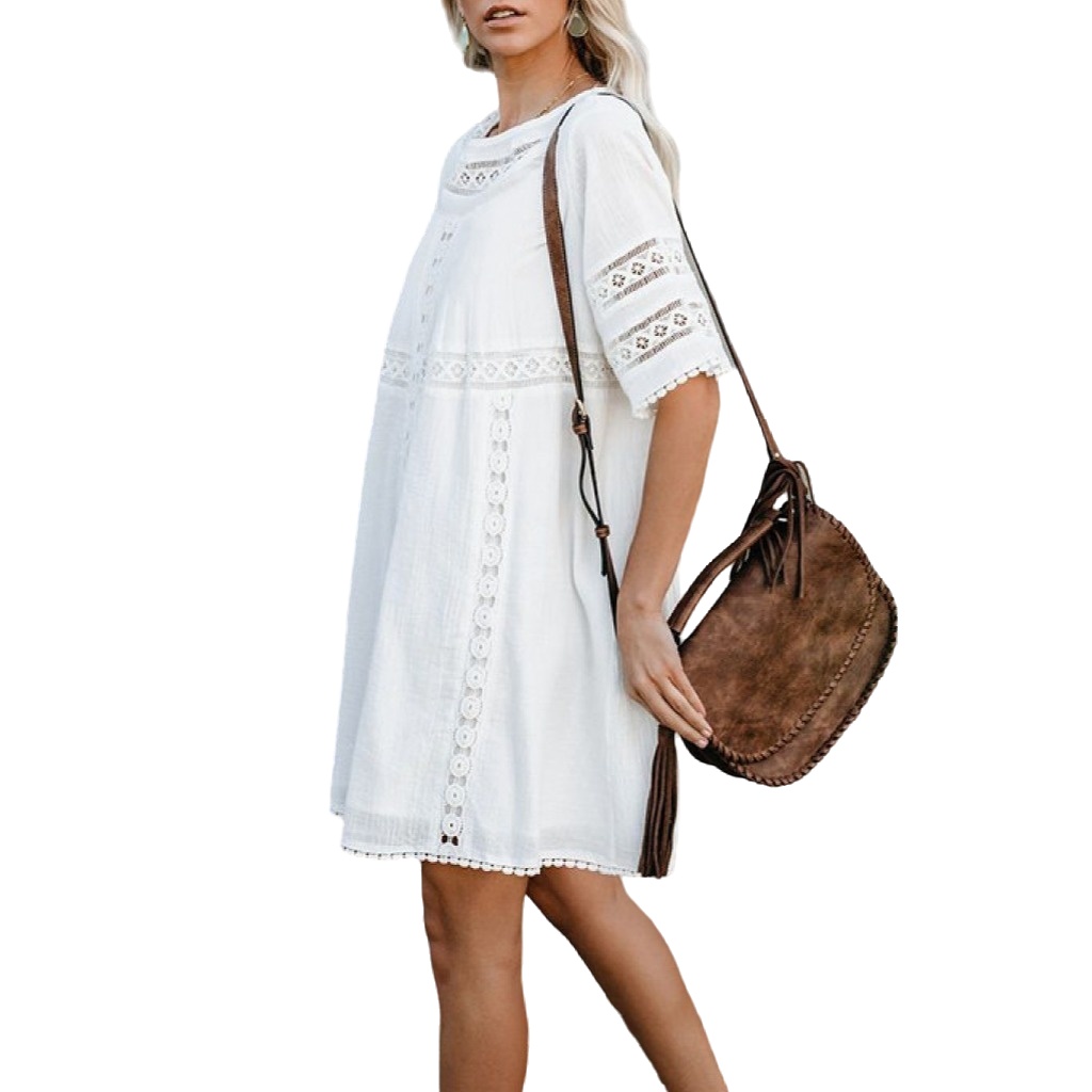 Womens Summer Dresses 2025 Loose Crew Neck Short Sleevele Dress Swimsuit Coverup