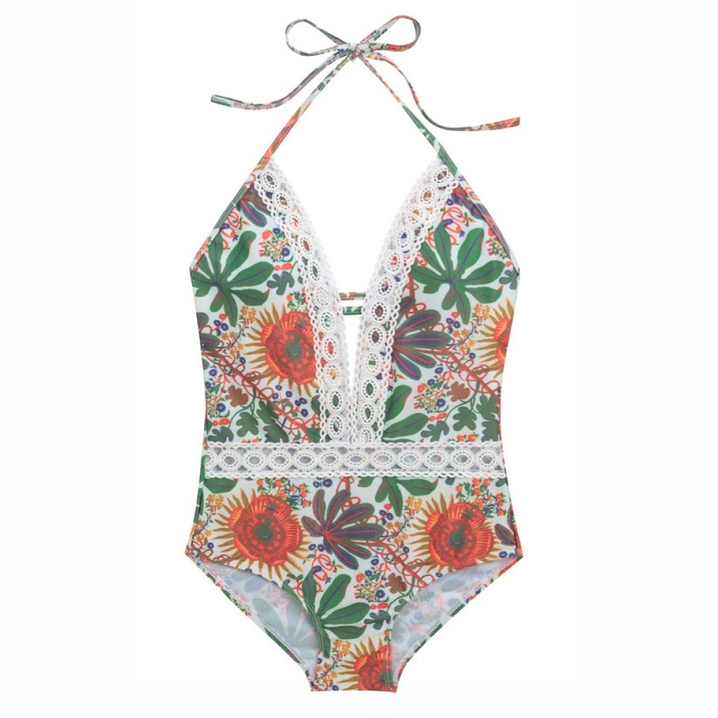 Women's One Piece Swimsuit with Beach Wear Floral Print Bikini Set One Piece Bathing Suit