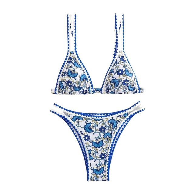 Women's Triangle Bikini Floral String Bikini Set Two Piece Swimsuit Bathing Suits