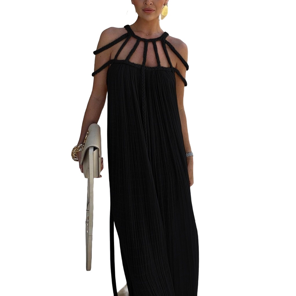 Women's Summer Maxi Dress Sleeveless Halter Loose Long Beach Split Dresses