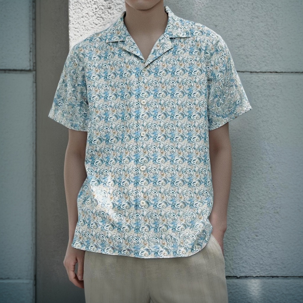 Short Sleeve Camp Steve Printed Cotton Shirt