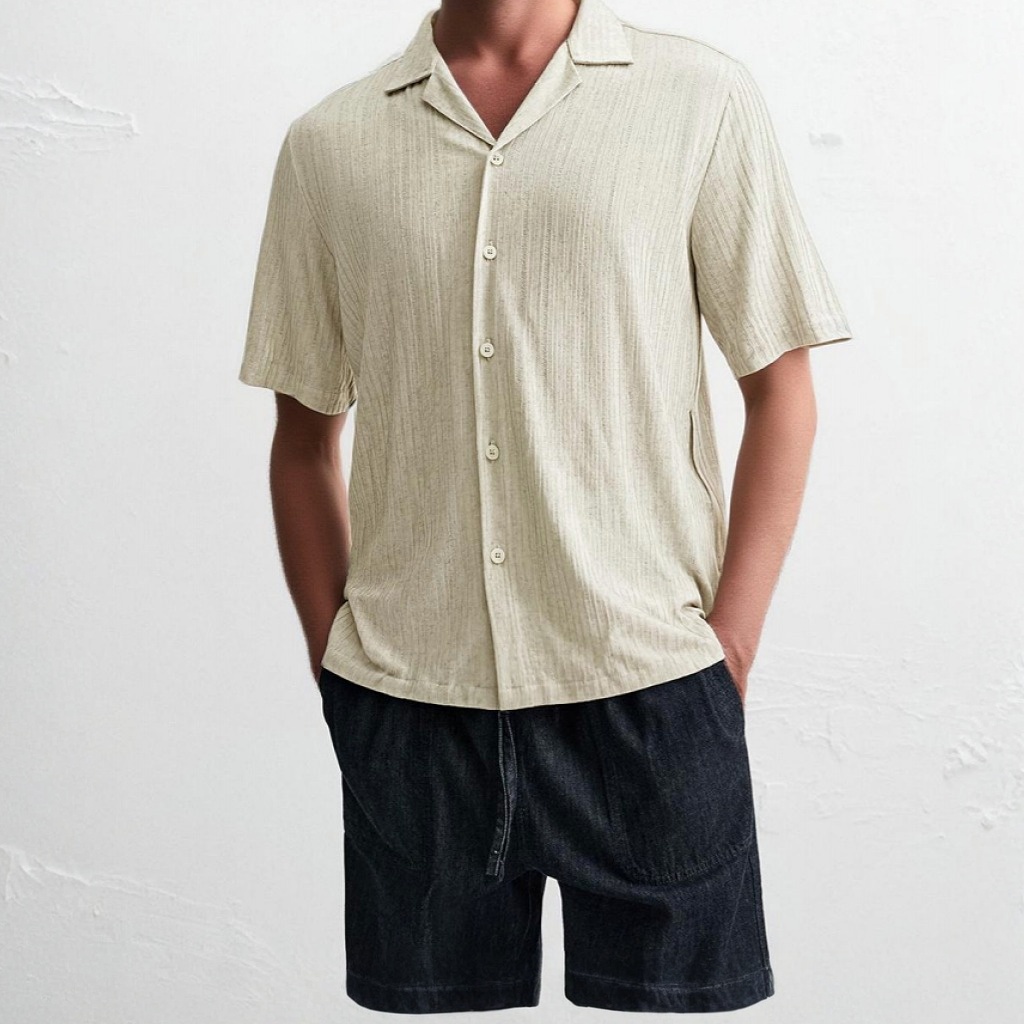 Morden Textured Button-Up Relaxed Fit Resort Camp Shirt