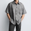 Plus Abstract Stripe Open Oversized Boxy Revere Half Sleeve Shirt