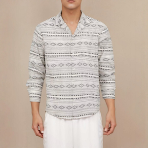 Men's Long-Sleeve Striped Geometric Pattern Shirt
