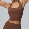 Womens Halter Built in Bra Workout Sports Tank Tops Summer Trendy Backless Going Out Clothing Crop Tank Tops with Removable Pads