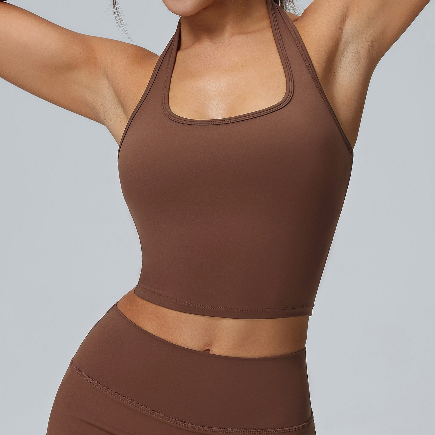 Womens Halter Built in Bra Workout Sports Tank Tops Summer Trendy Backless Going Out Clothing Crop Tank Tops with Removable Pads