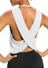 Womens Open Back Workout Shirts Cropped Yoga Tank Tops Backless Athletic Clothes
