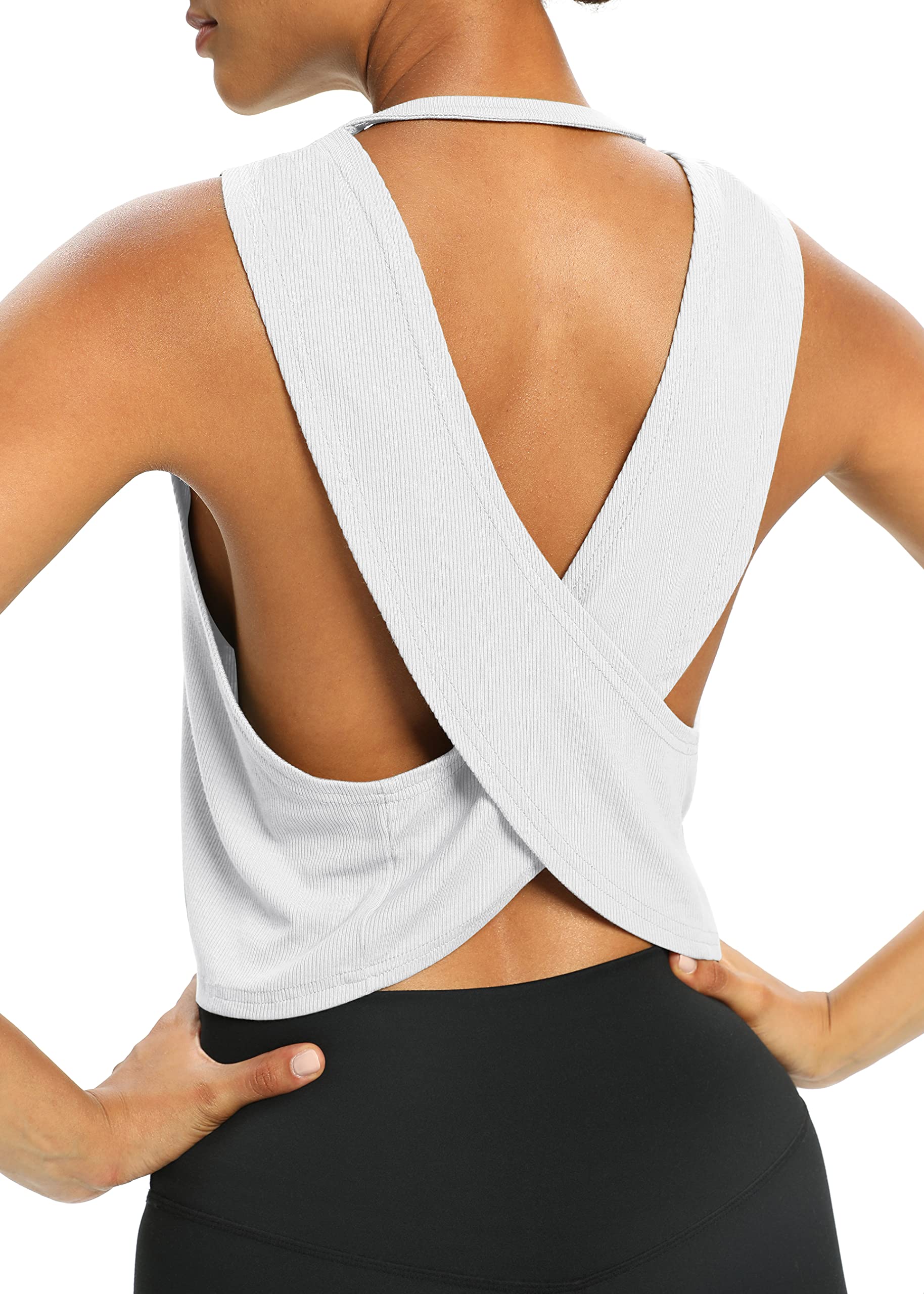 Womens Open Back Workout Shirts Cropped Yoga Tank Tops Backless Athletic Clothes
