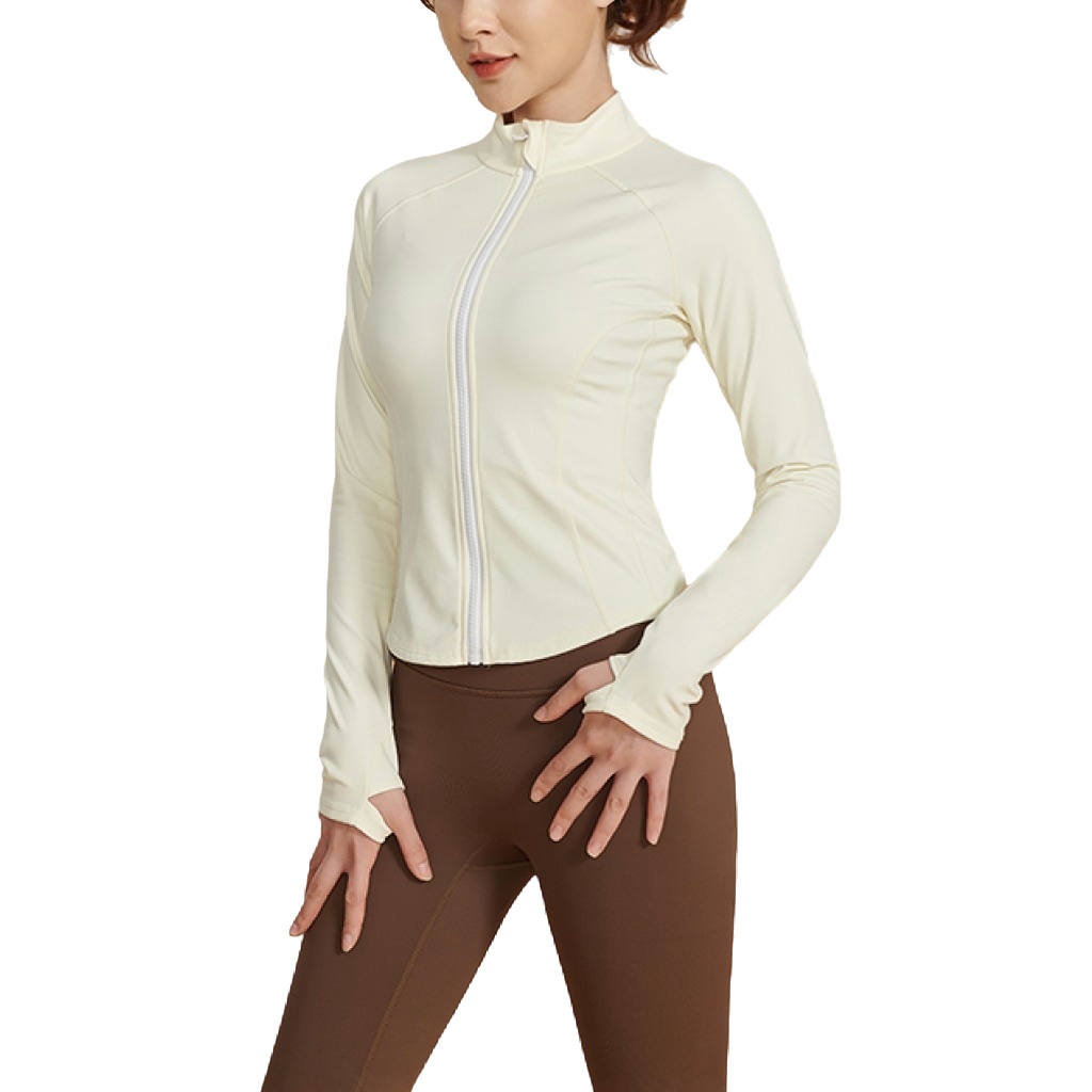 Slim Fit Design High Stretch Stand-up Collar Yoga Tops Full Zipper Sweat-wicking Sports Jacket for Women