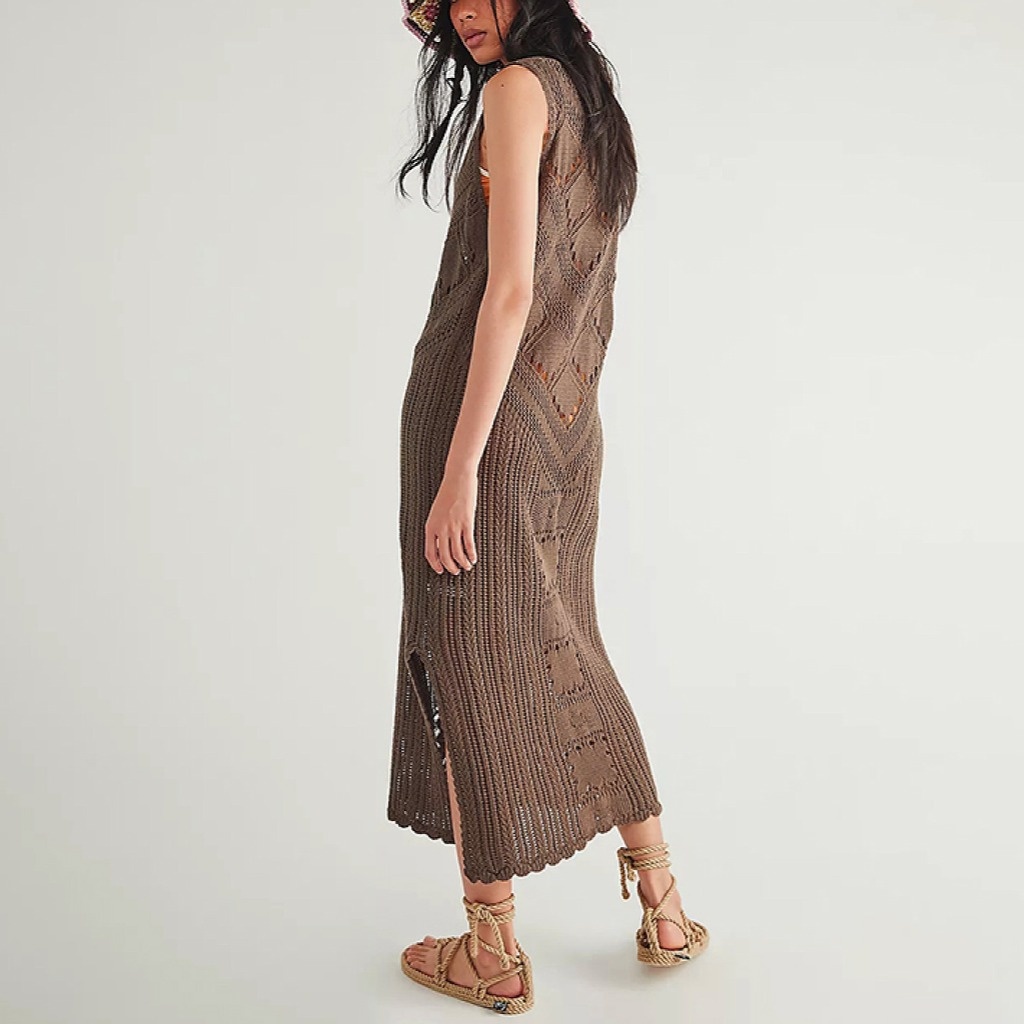 Women's 2025 Summer Spring Casual Sundress Beach Vacation Hollow Out slit Sleeveless Tank V neck Coverup Long Dresses