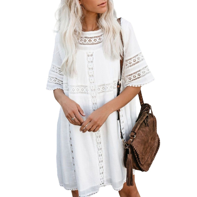 Womens Summer Dresses 2025 Loose Crew Neck Short Sleevele Dress Swimsuit Coverup