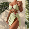 3 Piece Swimsuits Women Bikini Sets Triangle Halter Bathing Suit with Sexy Beach Cover Up