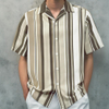 ‌Men's Striped Short Sleeve Button Up Shirt