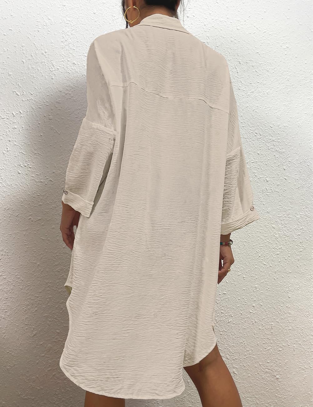 Womens Modern Swimsuit Cover Up Blouse Button Down Shirt Dresses Tops