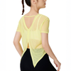 Women Yoga Tie Wrap Top Long Sleeve Round Collar Ballet Wrap Blouse Workout Slim Fit Top Gym Yoga Sport Cover Up
