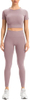 2 Piece Short Sleeve Outfits for Women Seamless Crop Tops Set for Women Workout Set