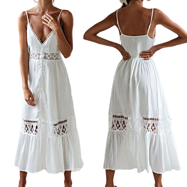 Womens Bathing Suit Cover Up Suspender Sexy Semi-Sheer Long Swimsuit Cover Up Beach Shirt Dress Swimwear